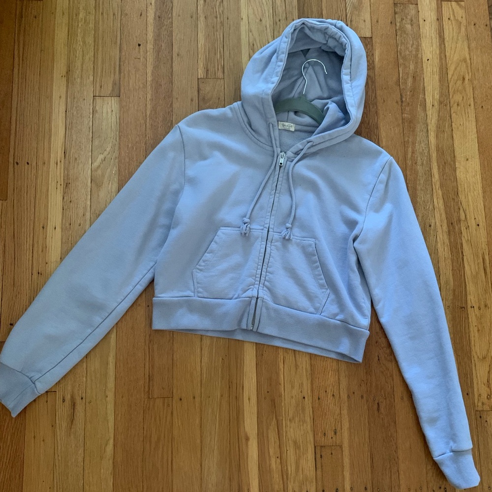 Brandy Melville Pale Blue Hooded Zip Crop Jacket
